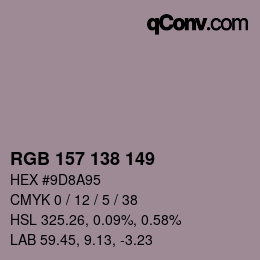 颜色代码: RGB 157 138 149 | qconv.com