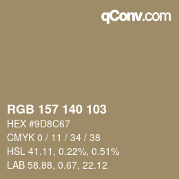 Color code: RGB 157 140 103 | qconv.com