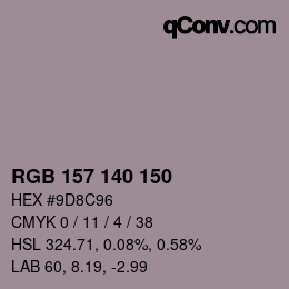 颜色代码: RGB 157 140 150 | qconv.com