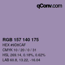 カラーコード: RGB 157 140 175 | qconv.com