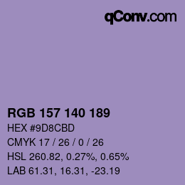 Código de color: RGB 157 140 189 | qconv.com