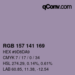 Color code: RGB 157 141 169 | qconv.com