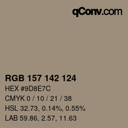 Color code: RGB 157 142 124 | qconv.com