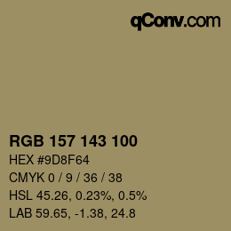 カラーコード: RGB 157 143 100 | qconv.com