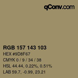 颜色代码: RGB 157 143 103 | qconv.com