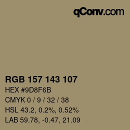 Color code: RGB 157 143 107 | qconv.com