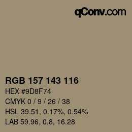 Color code: RGB 157 143 116 | qconv.com