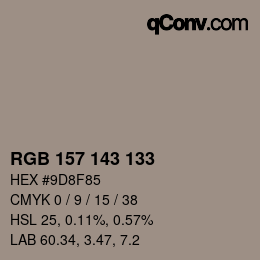 Color code: RGB 157 143 133 | qconv.com