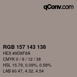カラーコード: RGB 157 143 138 | qconv.com
