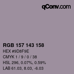 颜色代码: RGB 157 143 158 | qconv.com