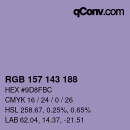 Color code: RGB 157 143 188 | qconv.com