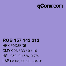 Color code: RGB 157 143 213 | qconv.com