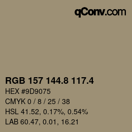 カラーコード: RGB 157 144.8 117.4 | qconv.com