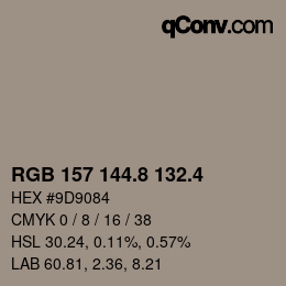 カラーコード: RGB 157 144.8 132.4 | qconv.com