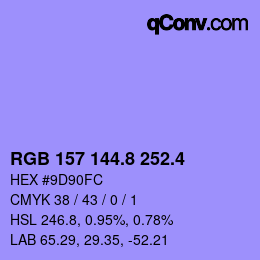 カラーコード: RGB 157 144.8 252.4 | qconv.com