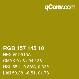 Color code: RGB 157 145 10 | qconv.com