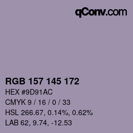 Color code: RGB 157 145 172 | qconv.com