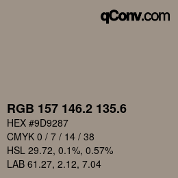 カラーコード: RGB 157 146.2 135.6 | qconv.com