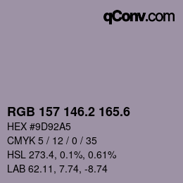 カラーコード: RGB 157 146.2 165.6 | qconv.com