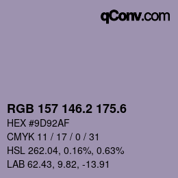 カラーコード: RGB 157 146.2 175.6 | qconv.com