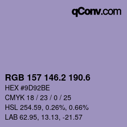 カラーコード: RGB 157 146.2 190.6 | qconv.com