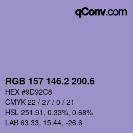 カラーコード: RGB 157 146.2 200.6 | qconv.com