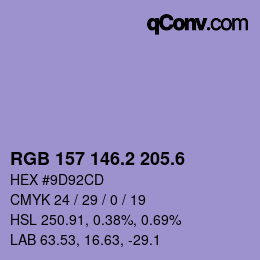カラーコード: RGB 157 146.2 205.6 | qconv.com