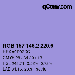 カラーコード: RGB 157 146.2 220.6 | qconv.com