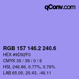 カラーコード: RGB 157 146.2 240.6 | qconv.com