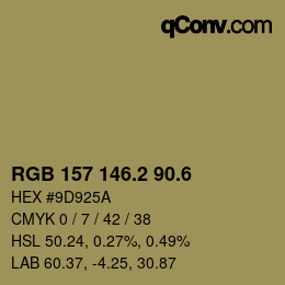 カラーコード: RGB 157 146.2 90.6 | qconv.com