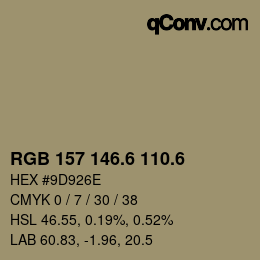 カラーコード: RGB 157 146.6 110.6 | qconv.com