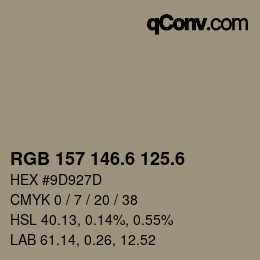 カラーコード: RGB 157 146.6 125.6 | qconv.com