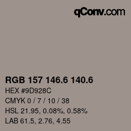 カラーコード: RGB 157 146.6 140.6 | qconv.com