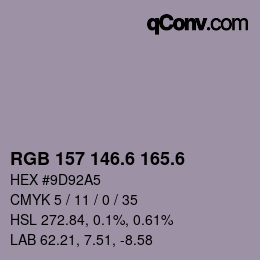 カラーコード: RGB 157 146.6 165.6 | qconv.com