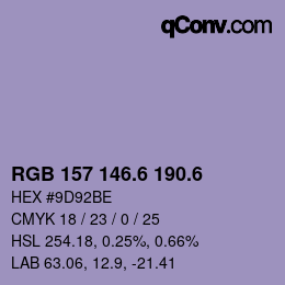 カラーコード: RGB 157 146.6 190.6 | qconv.com