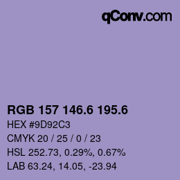 カラーコード: RGB 157 146.6 195.6 | qconv.com