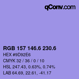 カラーコード: RGB 157 146.6 230.6 | qconv.com