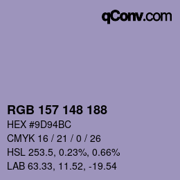 Color code: RGB 157 148 188 | qconv.com