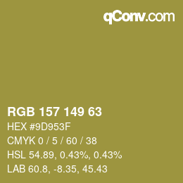 颜色代码: RGB 157 149 63 | qconv.com