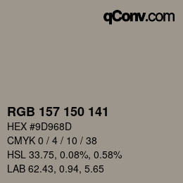 カラーコード: RGB 157 150 141 | qconv.com