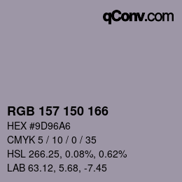 Código de color: RGB 157 150 166 | qconv.com