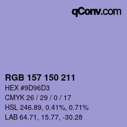 Color code: RGB 157 150 211 | qconv.com
