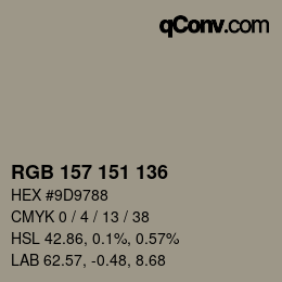 Color code: RGB 157 151 136 | qconv.com