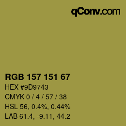 Color code: RGB 157 151 67 | qconv.com