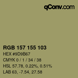 Color code: RGB 157 155 103 | qconv.com