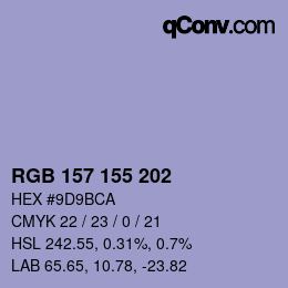 颜色代码: RGB 157 155 202 | qconv.com