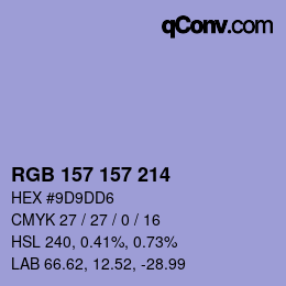 颜色代码: RGB 157 157 214 | qconv.com