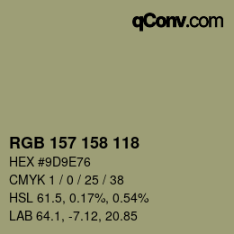 颜色代码: RGB 157 158 118 | qconv.com