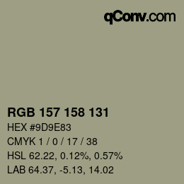 颜色代码: RGB 157 158 131 | qconv.com
