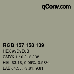 Código de color: RGB 157 158 139 | qconv.com